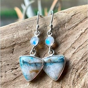 Rare Natural Quantum Quattro & Moonstone Sterling Silver Earrings